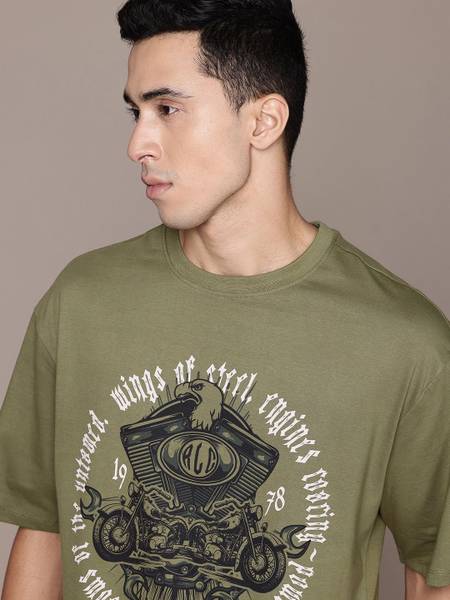 Roadster Printed Men Round Neck Green T-Shirt
