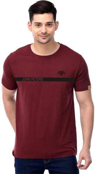 John Peters Colorblock Men Round Neck Maroon T-Shirt