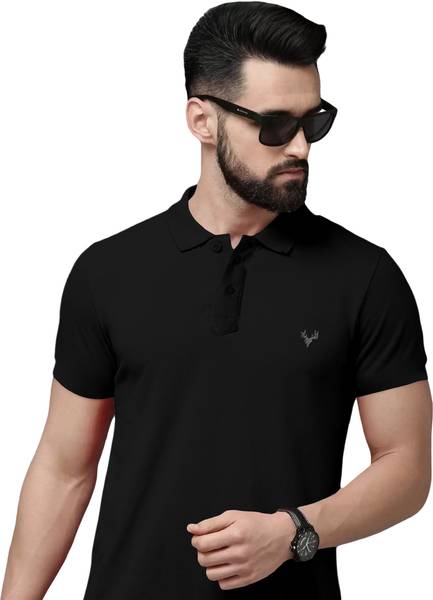 FTX Solid Men Polo Neck Black T-Shirt