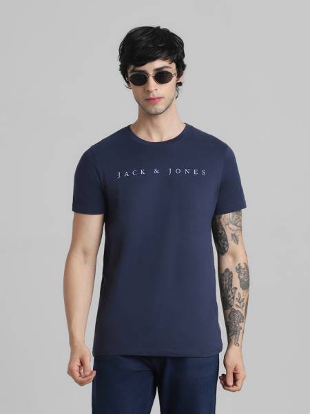 JACK & JONES Typography Men Round Neck Blue T-Shirt