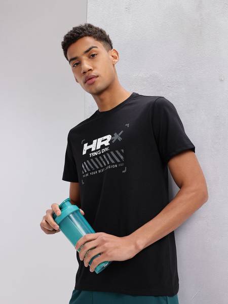 HRX by Hrithik Roshan Printed Men Crew Neck Black T-Shirt