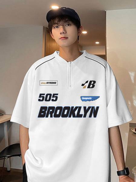 Jump Cuts Printed Men Henley Neck White, Black T-Shirt
