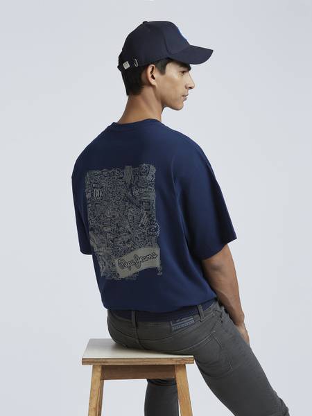 Pepe Jeans Graphic Print Men Crew Neck Blue T-Shirt