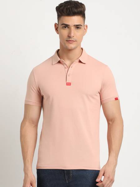 THE BEAR HOUSE Solid Men Polo Neck Pink T-Shirt