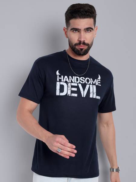 Go Devil Printed Men Round Neck Navy Blue T-Shirt