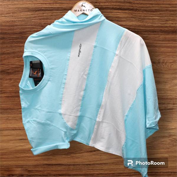 Magneto Striped Men Round Neck Light Blue T-Shirt