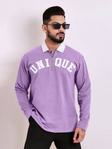 MANIAC Graphic Print Men Polo Neck Purple T-Shirt