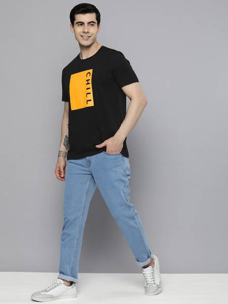 Mast & Harbour Printed Men Round Neck Black T-Shirt