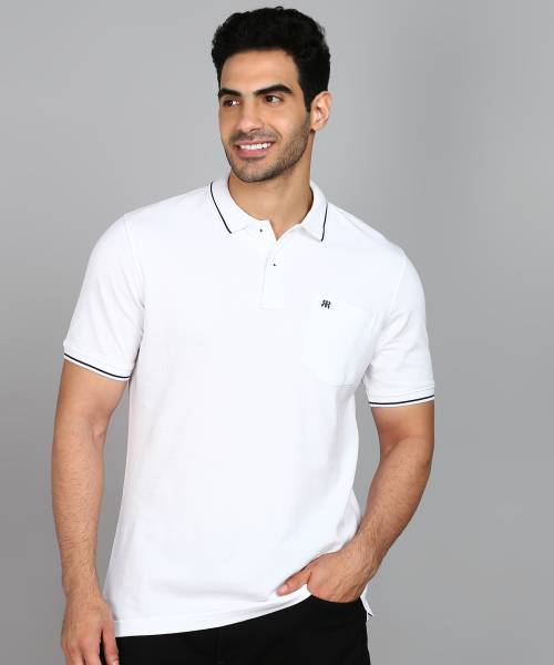 Raymond Solid Men Polo Neck White T-Shirt