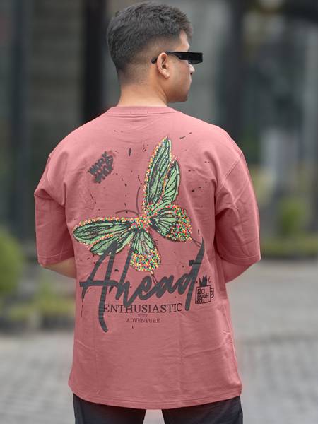 MANIAC Printed Men Round Neck Pink T-Shirt