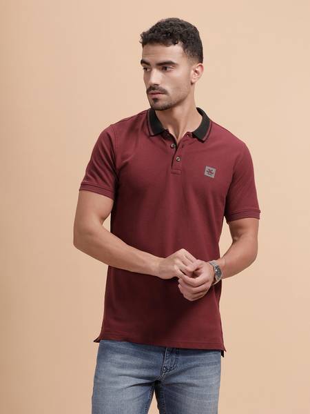 WROGN Solid Men Polo Neck Maroon T-Shirt