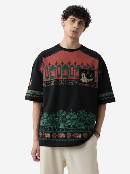 The Souled Store Printed Men Round Neck Black T-Shirt