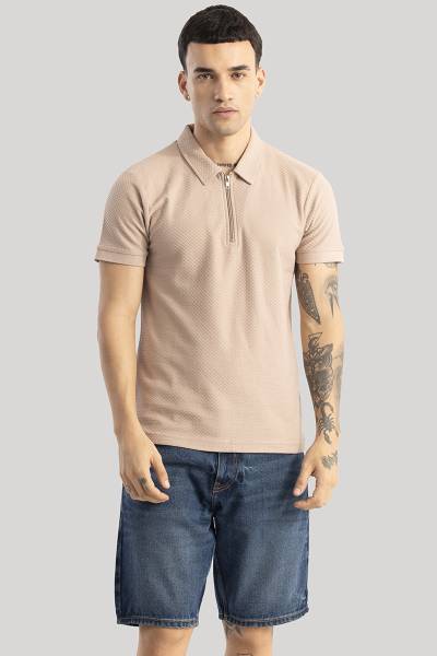 Snitch Solid Men Polo Neck Brown T-Shirt