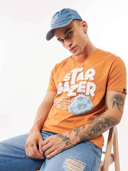BEWAKOOF Graphic Print Men Round Neck Orange T-Shirt