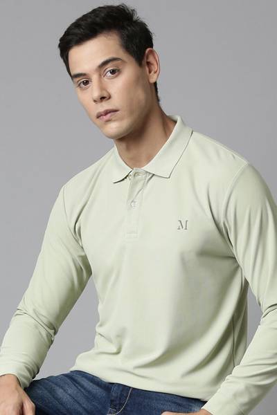 Maxzone Solid Men Polo Neck Green T-Shirt