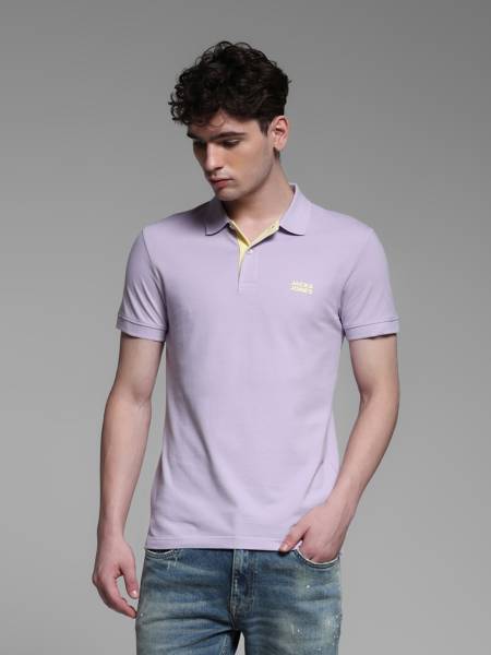 JACK & JONES Solid Men Polo Neck Purple T-Shirt