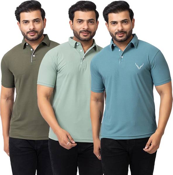 BUFFARO Solid Men Polo Neck Green T-Shirt