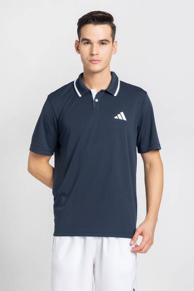 ADIDAS Printed Men Polo Neck Black T-Shirt