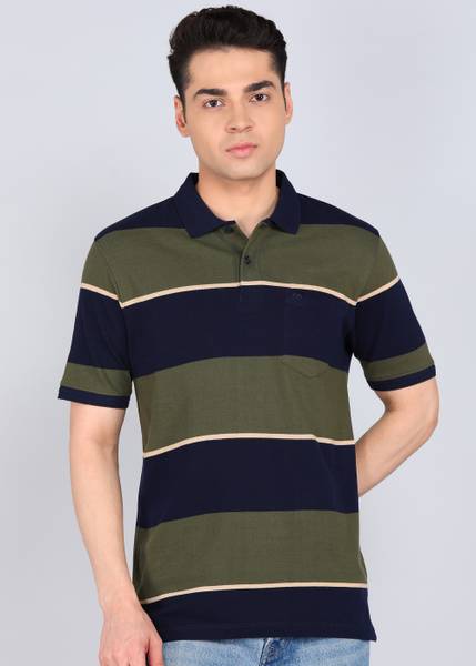PETER ENGLAND Striped Men Polo Neck Multicolor T-Shirt