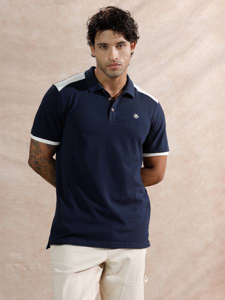WROGN Solid Men Polo Neck Blue T-Shirt