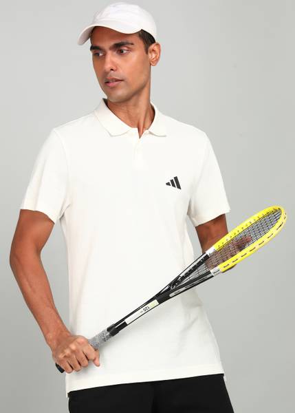 ADIDAS Solid Men Polo Neck White T-Shirt