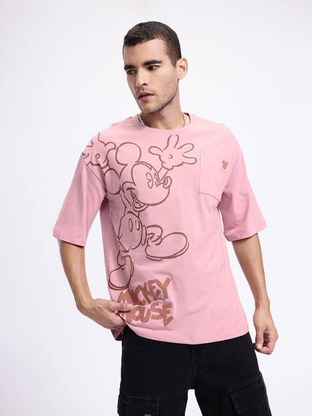 Kook N Keech Disney Printed Men Round Neck Pink T-Shirt