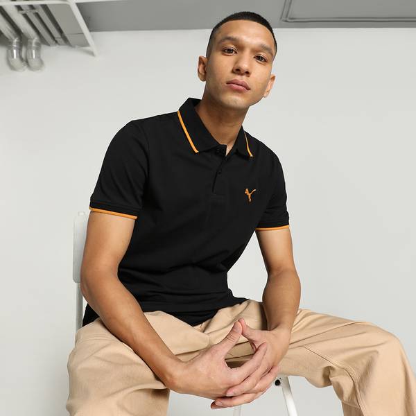 PUMA Solid Men Polo Neck Black T-Shirt