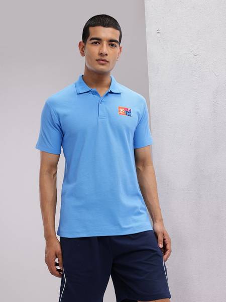 HRX by Hrithik Roshan Solid Men Polo Neck Blue T-Shirt