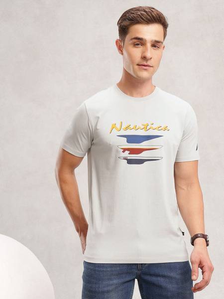 NAUTICA Printed Men Round Neck White T-Shirt