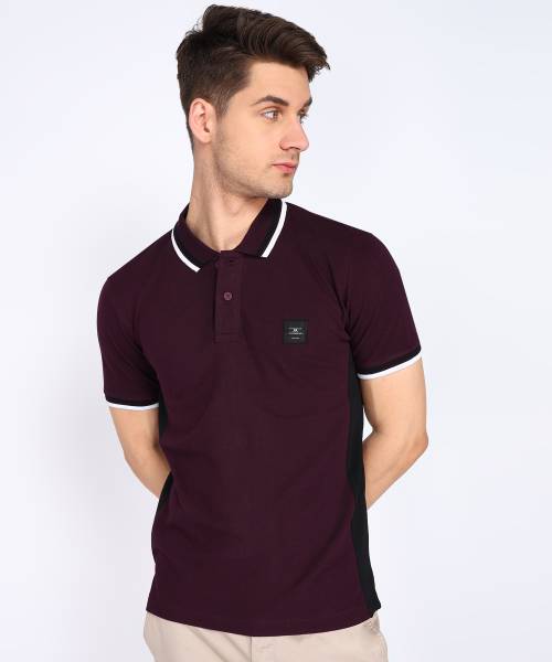 FLYING MACHINE Colorblock Men Polo Neck Maroon T-Shirt