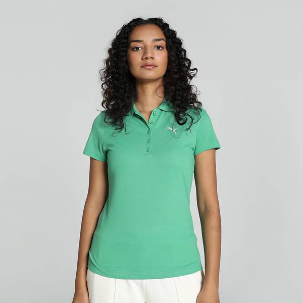 PUMA Solid Women Polo Neck Green T-Shirt