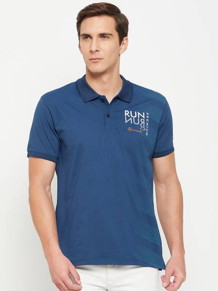 PROMOUNT Premium Solid Men Polo Neck Blue T-Shirt