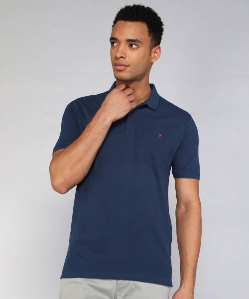 Louis Philippe Jeans Printed Men Polo Neck Navy Blue T-Shirt