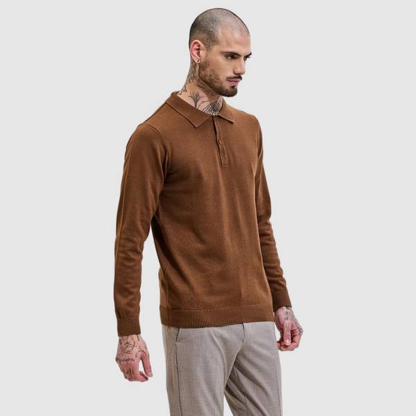 Snitch Solid Men Polo Neck Brown T-Shirt