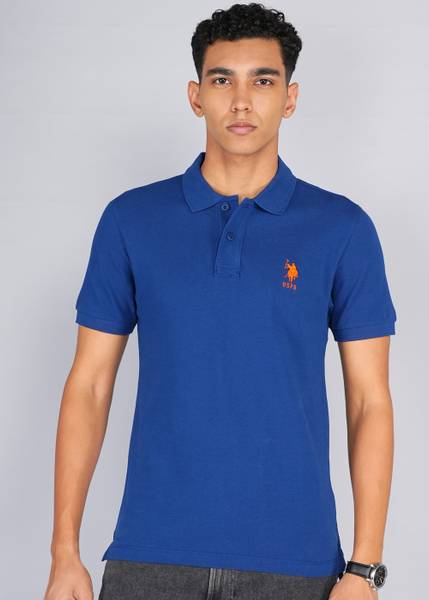 U.S. POLO ASSN. Solid Men Polo Neck Blue T-Shirt