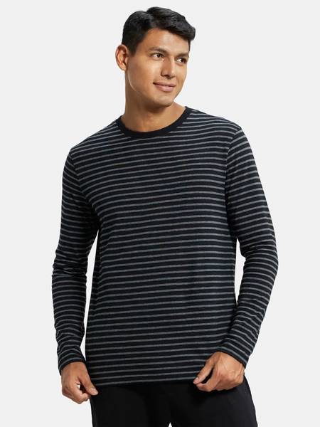 JOCKEY Striped Men Round Neck Black T-Shirt