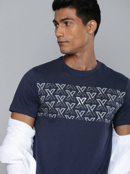 HRX by Hrithik Roshan Printed Men Round Neck Dark Blue T-Shirt