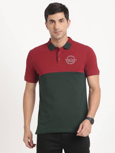 INDIAN TERRAIN Colorblock Men Polo Neck Red T-Shirt