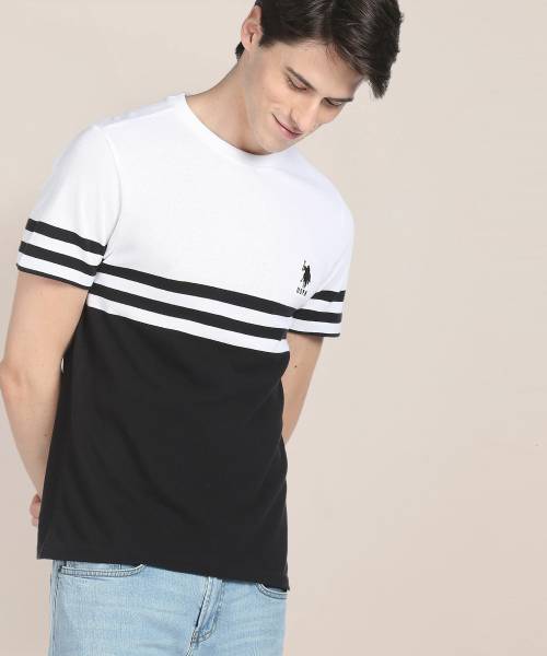 U.S. POLO ASSN. Striped Men Round Neck White T-Shirt