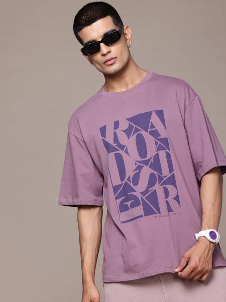 Roadster Printed Men Round Neck Purple T-Shirt