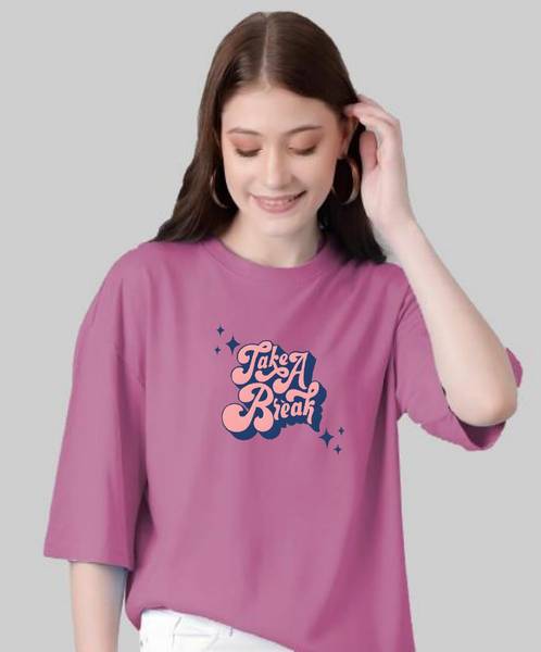 NVYARI Printed Women Round Neck Pink T-Shirt