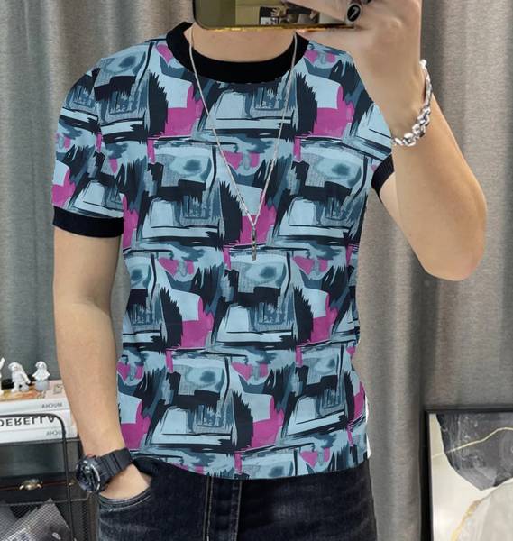 KAJARU Printed Men Round Neck Green, Black T-Shirt