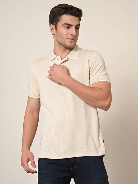 KILLER Solid Men Polo Neck Beige T-Shirt