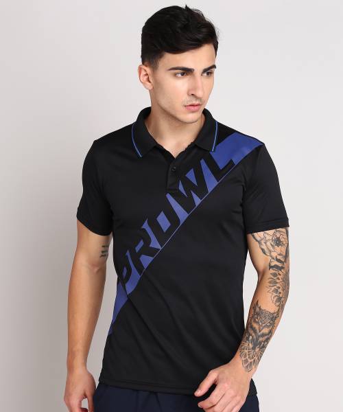 Tiger Shroff - PROWL Printed Men Polo Neck Black T-Shirt