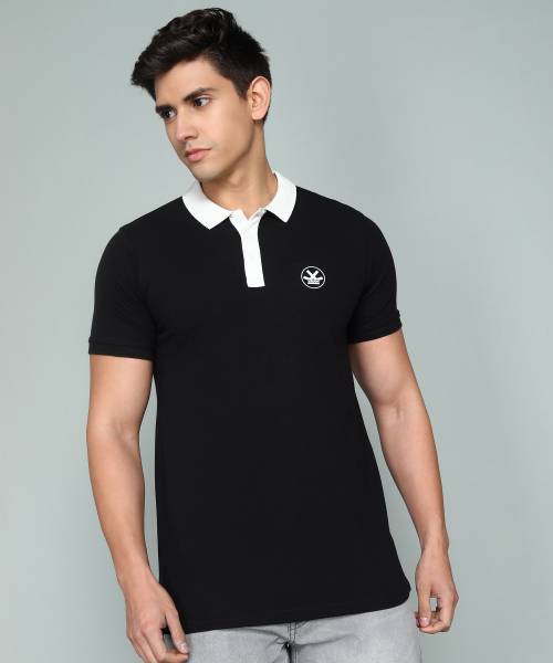 WROGN Solid Men Polo Neck Black T-Shirt