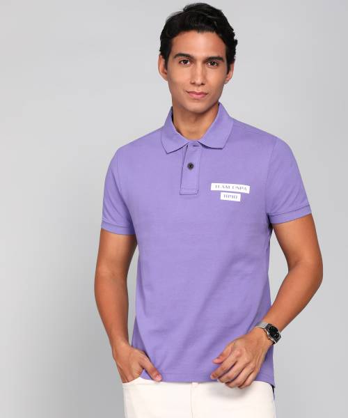 U.S. Polo Assn. Denim Co. Solid Men Polo Neck Purple T-Shirt