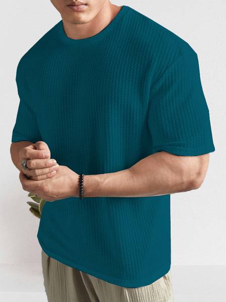 Madfrog Solid Men Round Neck Light Blue T-Shirt