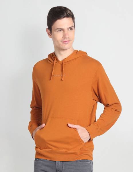 U.S. Polo Assn. Denim Co. Solid Men Hooded Neck Orange T-Shirt