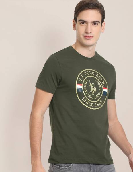 U.S. POLO ASSN. Printed Men Round Neck Green T-Shirt
