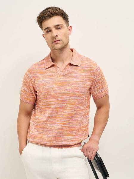 THE BEAR HOUSE Self Design Men Polo Neck Multicolor T-Shirt